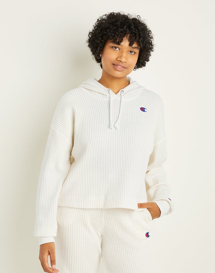 Champion Dame Hættetrøje Hvide - Waffle Knit - Danmark UZQ-759268